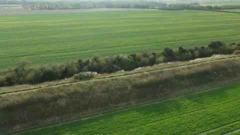 Ancient Devil's Dyke, Cambridge, 4K Drone View, 7-mile Earthwork, UK Stock Footage 231736573