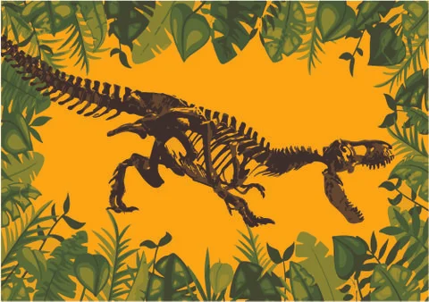 Ancient dinosaur skeleton fossil. Vector flat cartoon illustration Stock Illustration