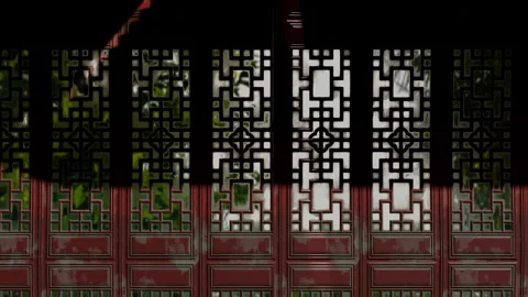 Ancient Door Of Chinese Pattern Wall 01 4K Stock Footage 328779803