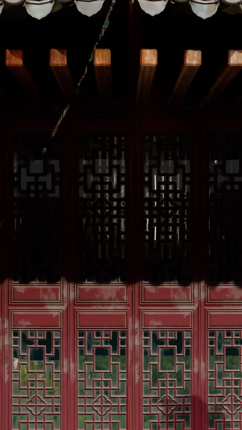 Ancient Door Of Chinese Pattern Wall 02 4K Stock Footage 328779889