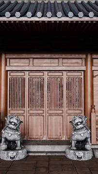 Ancient Door Of Chinese Pattern Wall Stock Illustration