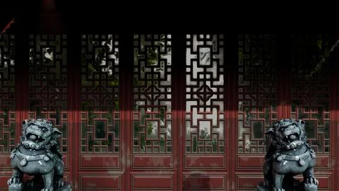 Ancient Door Of Chinese Pattern Wall Stock Photos
