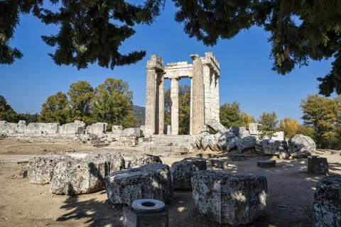 Ancient Doric Columns of Temple of Zeus in Nemea, Greece Stock Photos
