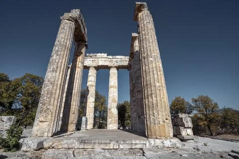 Ancient Doric Columns of Temple of Zeus in Nemea, Greece Stock Photos