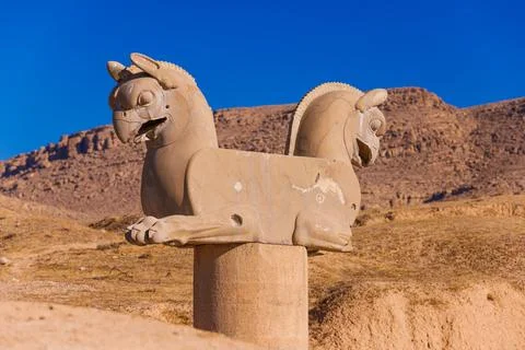 Ancient double-headed griffin capital from Persepolis, Iran Stock Photos