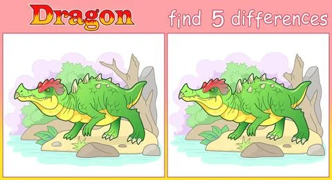 Ancient dragon, find five differences Stock Illustration