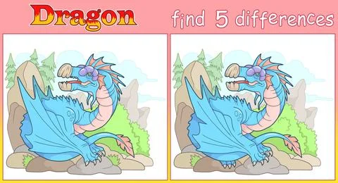 Ancient dragon, find five differences Stock Illustration