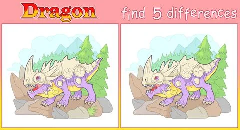 Ancient dragon, find five differences Stock Illustration