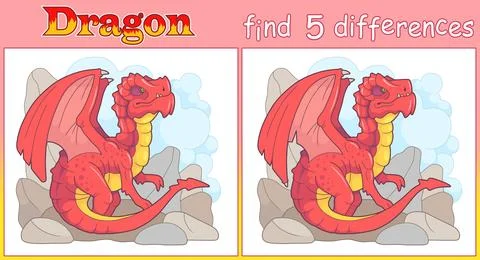 Ancient dragon, find five differences Stock Illustration
