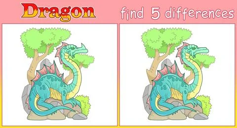 Ancient dragon, find five differences Stock Illustration