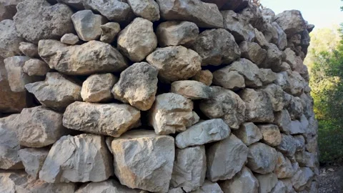 Ancient dry stone wall with natural stonework Stock Footage 344803378