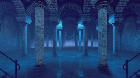 An ancient dungeon with columns. Stock Illustration