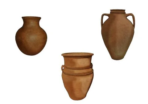 Ancient earthen jug in variations. Set for design. Stock Illustration