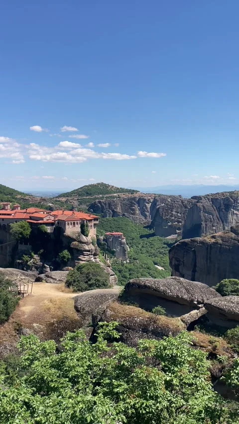 Ancient Eastern Orthodox monastery in Meteora Kalabaka Thessaly Greece Stock Footage 340778585