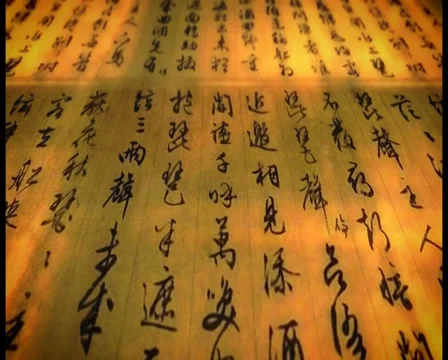 Ancient Eastern script, Japanese letters, sacred wisdom Stock Footage 29059344