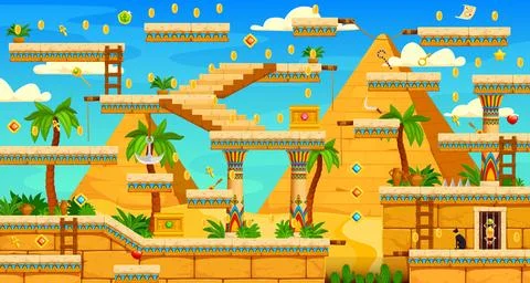Ancient Egypt 2d arcade game level map interface Stock Illustration