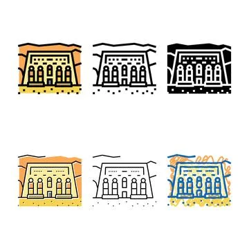 Ancient egypt abu simbel multistyle color icon vector Stock Illustration