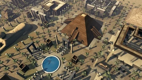 Ancient Egypt animated scenic bird's eye view. 4K Stock Footage