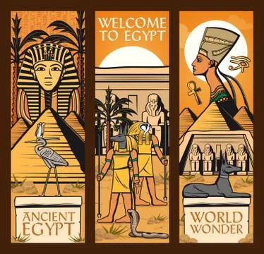 Ancient Egypt banners. Vector Great pyramids, gods Illustrazione stock