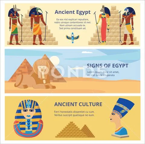 Ancient Egypt culture set of banners with history symbols vector ...