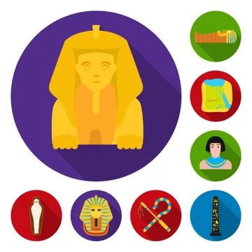 Ancient Egypt flat icons in set collection for design. The reign of Pharaoh Illustrazione stock