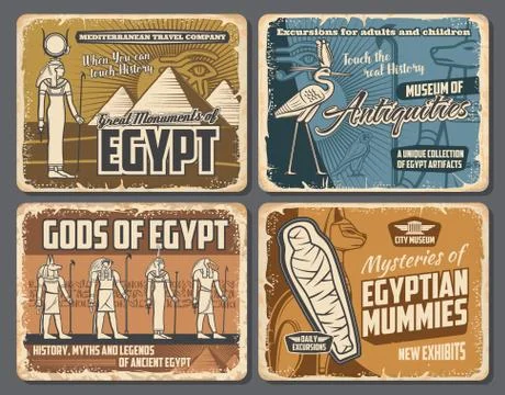 Ancient Egypt gods, pharaoh pyramids, hieroglyphs Stock Illustration