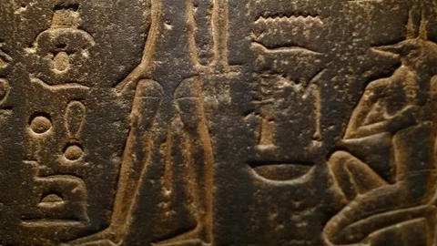 Ancient Egypt Hieroglyphics & Art Carved into Stone Stock Footage