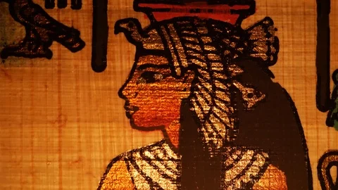 Ancient Egypt Papyrus Artwork Closeup Fire Light Stock Footage 75264283