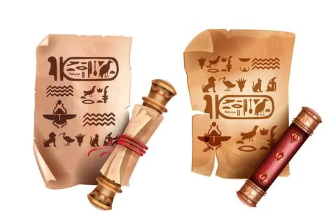 Ancient Egypt papyrus scroll game icon, old parchment paper kit Illustrazione stock