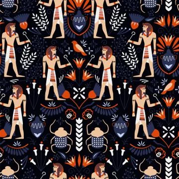 Ancient Egypt pattern seamless design illustration Stock Illustration