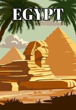Ancient Egypt Pharaoh Pyramids Sphinx Vintage Poster. Travel to Egypt Country Stock Illustration