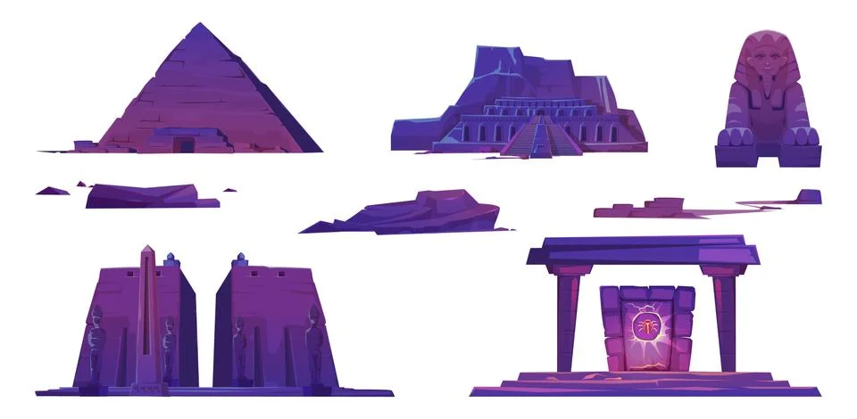 Ancient Egypt pyramids, pharaoh temples, sphinx Stock Illustration