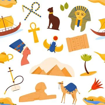 Ancient Egypt Seamless Pattern Vector Design Stock Illustration