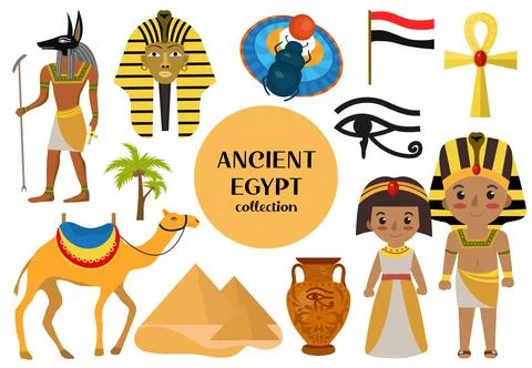 Ancient Egypt set objects clip art. Collection design elements witch sorrow Illustrazione stock