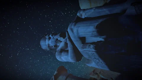 Ancient Egypt, Statue of Ramses. And Time Lapse of the Milky Way. Vertical. Stock Footage 244614671