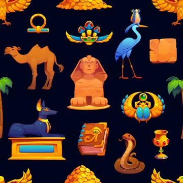 Ancient Egypt symbols seamless pattern tile Stock Illustration