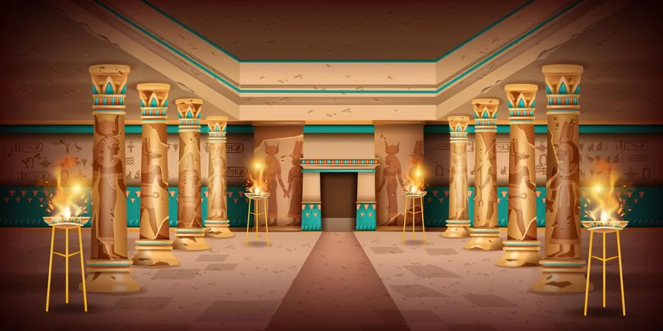 Ancient Egypt temple interior background vector pharaoh pyramid tomb interior Stock Illustration