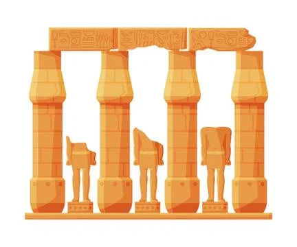 Ancient Egypt Temple Stone Columns or Pillars, Symbol of Egypt Flat Style Vector Stock Illustration