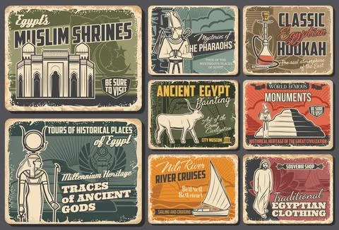 Ancient Egypt travel retro vector posters set Stock Illustration