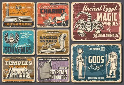 Ancient Egypt travel retro vector posters set Illustrazione stock
