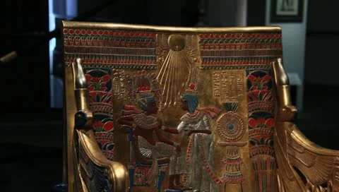 Ancient Egyptian Artifacts Golden Throne Chair Video stock 11410172