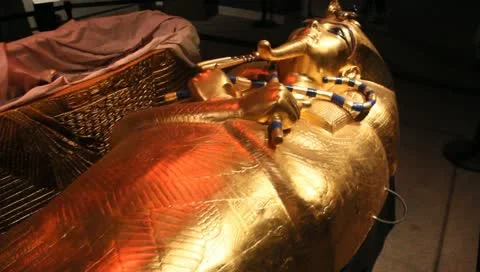 Ancient Egyptian artifacts - King Tut in his Gold tomb Stock Footage 11410158