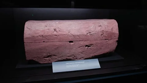 Ancient Egyptian coffin containing a mummified animal from Saqqara, dating to Stock Footage 333538857