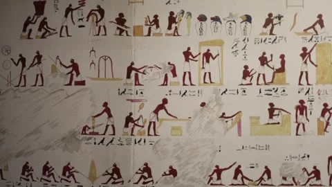 An ancient Egyptian depiction of artisans at work, illustrating the intricate cr Stock Footage 301792170