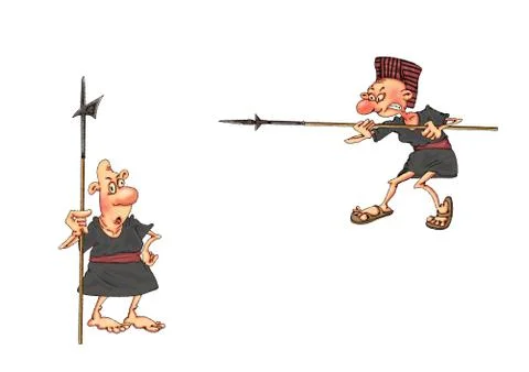 Ancient Egyptian guards with spears in different poses. Caricature illustrati Stock Illustration