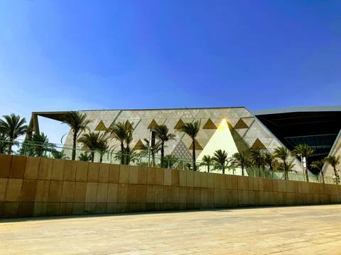 Ancient Egyptian monuments meet modern design at Grand Egyptian Museum Stock Photos