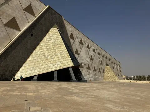 Ancient Egyptian monuments meet modern design at Grand Egyptian Museum Stock Photos