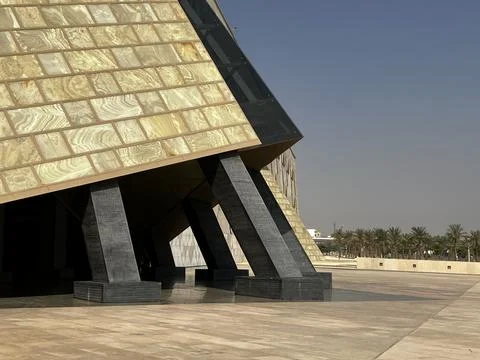Ancient Egyptian monuments meet modern design at Grand Egyptian Museum Stock Photos