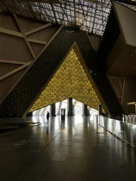 Ancient Egyptian monuments meet modern design at Grand Egyptian Museum Stock Photos