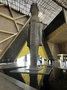 Ancient Egyptian monuments meet modern design at Grand Egyptian Museum Stock Photos